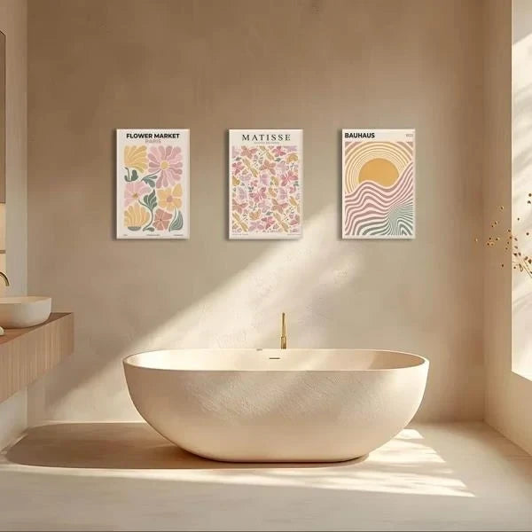 Pink and Yellow Boho Flower Market Canvas Wall Art Set of 3 16x24 Framed
