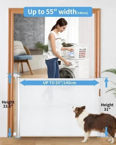 Retractable Baby Gate for Doorways and Stairs Mesh Safety Gate 33.6 Tall Expands to 55 Wide