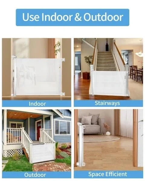 Retractable Baby Gate for Doorways and Stairs Mesh Safety Gate 33.6 Tall Expands to 55 Wide