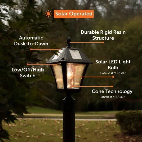 Gama Sonic Baytown II Solar Outdoor Post Light with 3 Mounting Options 3in. Fitter