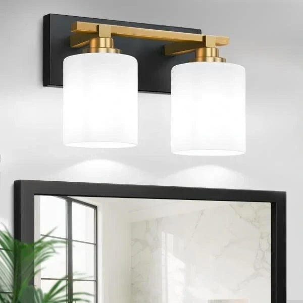-Light Black and Gold Vanity Light Fixture for Bathroom