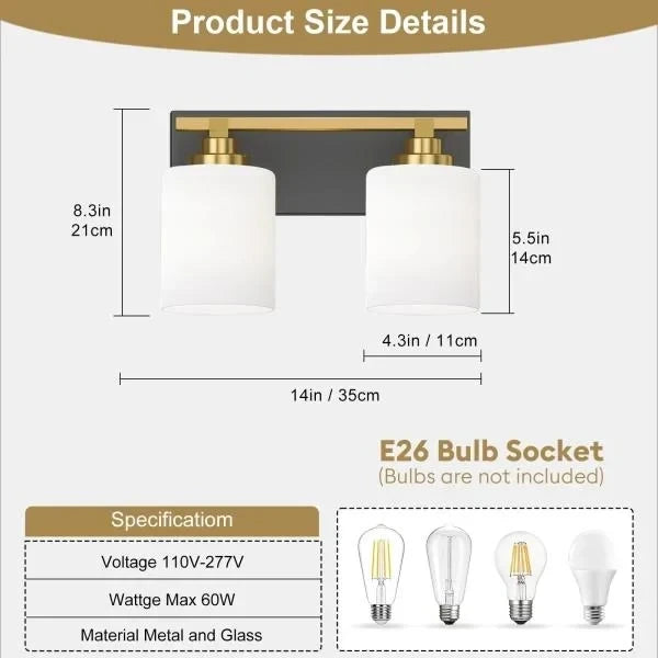 -Light Black and Gold Vanity Light Fixture for Bathroom