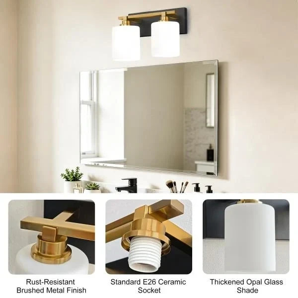 -Light Black and Gold Vanity Light Fixture for Bathroom