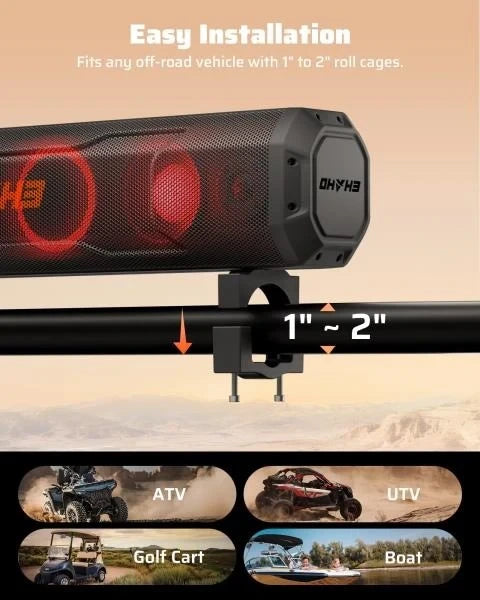UTV Sound Bar Golf Cart Speaker Bluetooth with RGB Party Lights