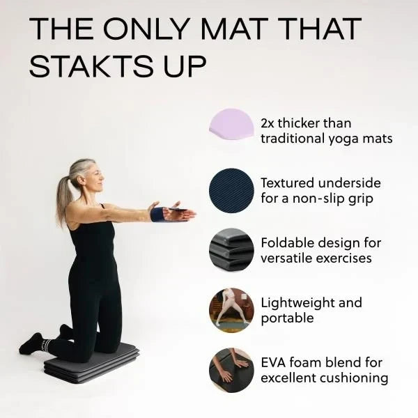Stakt Foldable Yoga Mat Pro Non-Slip 2-in-1 Fitness Exercise Mat - Black