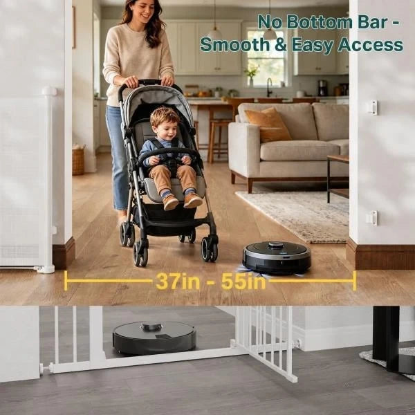 Retractable Baby Gate for Stairs and Doorways 37-55 Inch White