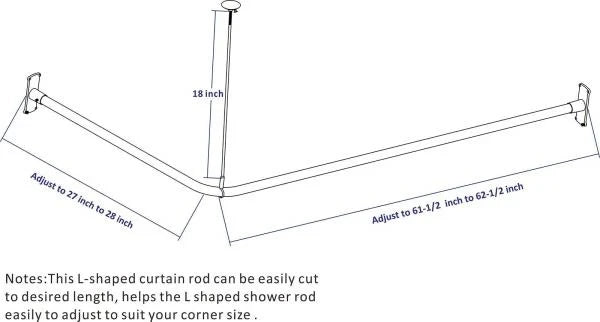 L Shaped Shower Curtain Rod Fits up to 62 Inches Long and 27 Inches Wide Chrome Plated