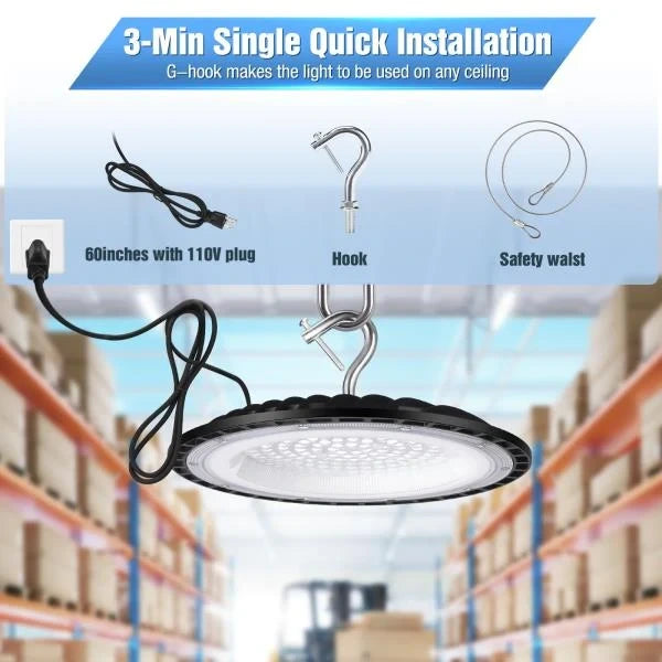 Pack 500W UFO LED High Bay Light 5000K Daylight 75000LM US Plug Warehouse Lighting
