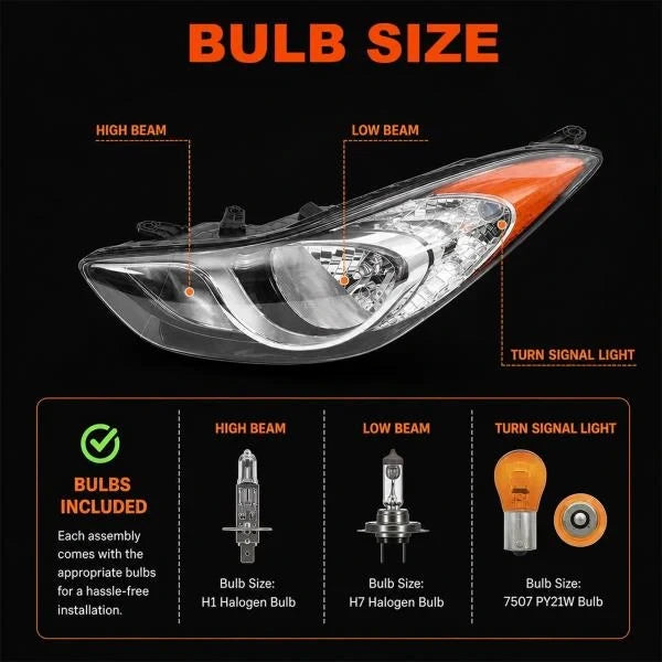 Chrome Headlight Assembly for 2011-2013 Hyundai Elantra US Built