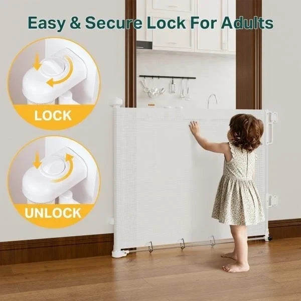 Retractable Baby Gate for Stairs and Doorways 37-55 Inch White