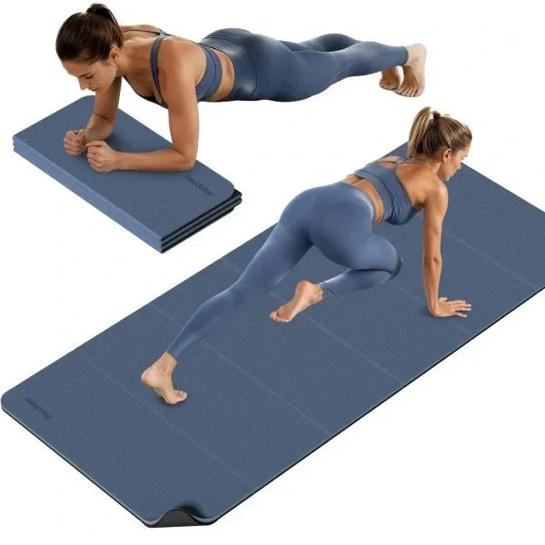 Foldable Fitness Yoga Mat 10mm Extra Thick Non-Slip TPE 75x26 Extra Long-Wide Blue  Black