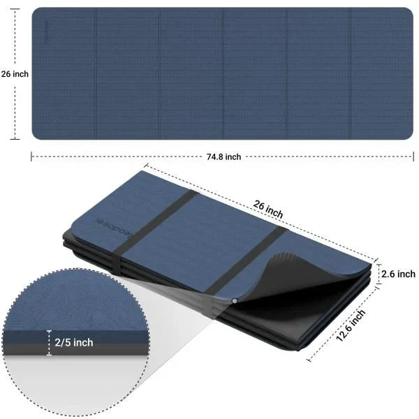 Foldable Fitness Yoga Mat 10mm Extra Thick Non-Slip TPE 75x26 Extra Long-Wide Blue  Black