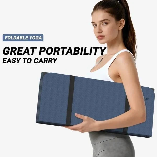 Foldable Fitness Yoga Mat 10mm Extra Thick Non-Slip TPE 75x26 Extra Long-Wide Blue  Black