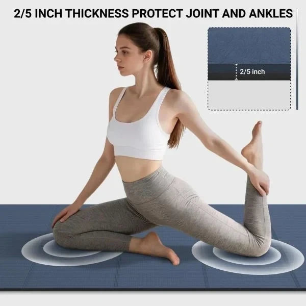 Foldable Fitness Yoga Mat 10mm Extra Thick Non-Slip TPE 75x26 Extra Long-Wide Blue  Black
