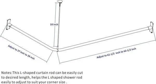 L Shaped Shower Curtain Rod Fits up to 62 Inches Long and 27 Inches Wide Chrome Plated