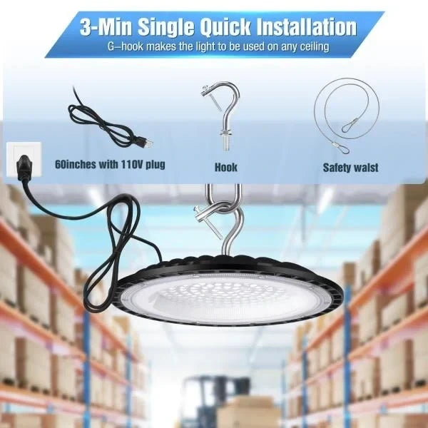 Pack 500W UFO LED High Bay Light 5000K Daylight 75000LM US Plug Warehouse Lighting