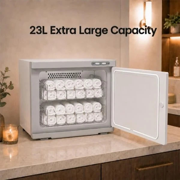 Professional 23L Extra Large Hot Towel Warmer Two Stainless Steel Racks White