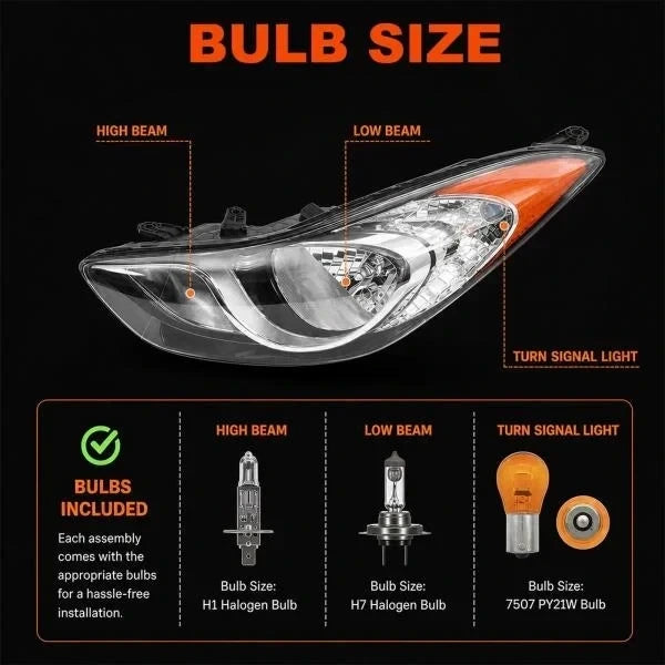 Chrome Headlight Assembly for 2011-2013 Hyundai Elantra US Built