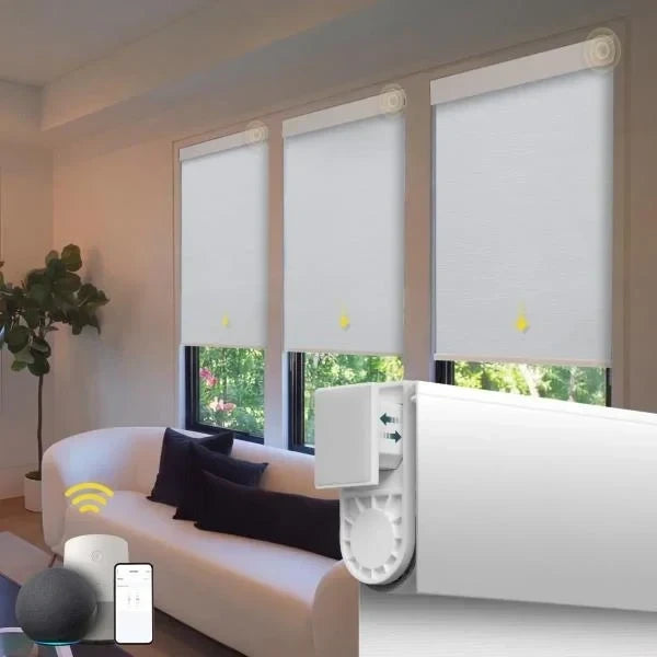 Motorized No Drill Cordless Roller Shades Electric Blinds with Remote Control White 32 x 72