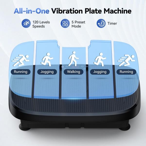 Vibration Plate Exercise Machine 330lbs Capacity 120 Speed Levels 5 Program Modes Black
