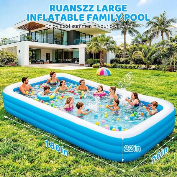 Extra Large Inflatable Pool 180x76x22 Oversized Thickened Swimming Pool with Air Pump