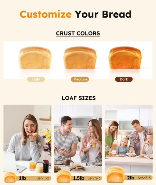LB Automatic Bread Maker Machine 17 in 1 Stainless Steel Bread Machine 15 Hour Timer