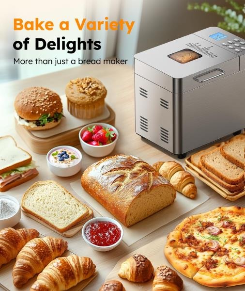 LB Automatic Bread Maker Machine 17 in 1 Stainless Steel Bread Machine 15 Hour Timer