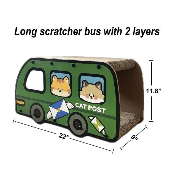 Increased Width Cat Scratching Board Green Bus Large Double Layers Cardboard House 9x11.8x22 Inch