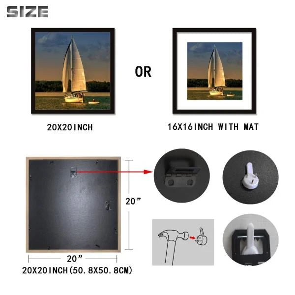 x20 Solid Wood Picture Frames with Mat 16x16 Black 3 Pack