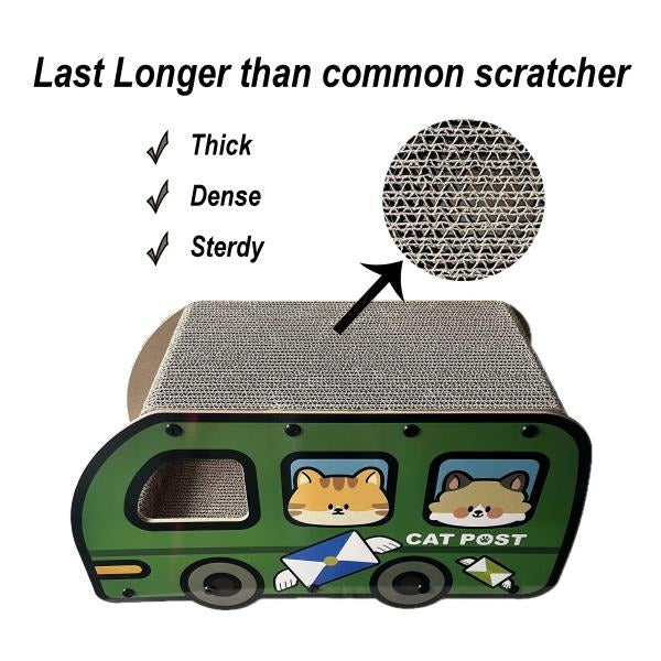 Increased Width Cat Scratching Board Green Bus Large Double Layers Cardboard House 9x11.8x22 Inch