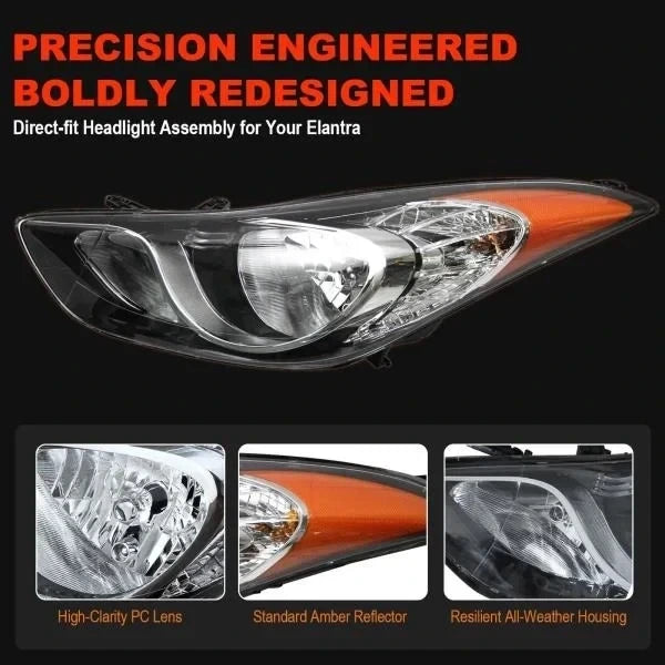 Chrome Headlight Assembly for 2011-2013 Hyundai Elantra US Built