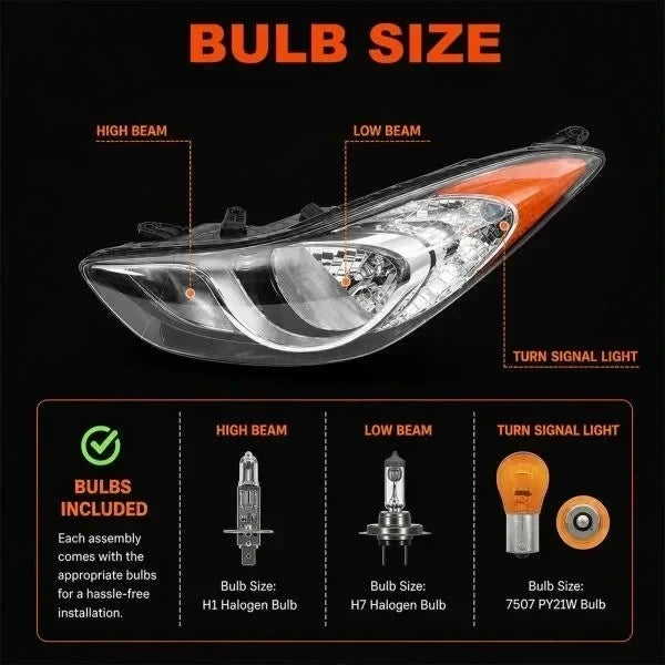 Chrome Headlight Assembly for 2011-2013 Hyundai Elantra US Built