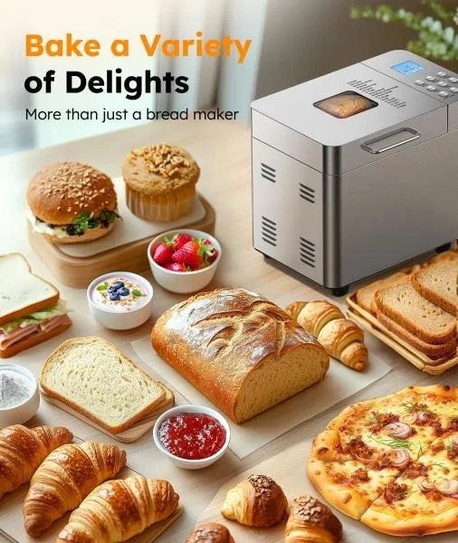 LB Automatic Bread Maker Machine 17 in 1 Stainless Steel Bread Machine 15 Hour Timer