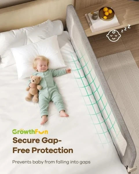 Foldable Bed Rail for Toddlers 71in Reinforced Carbon Steel Frame Breathable Cationic Fabric Grey