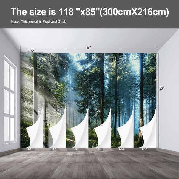 Forest Landscape Wall Mural Woodland Tree Peel and Stick Wallpaper 85x118