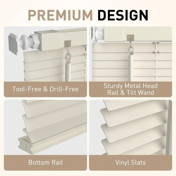 No Drill Mini Horizontal Window Blinds  Shades 35 Wx48 H Cream