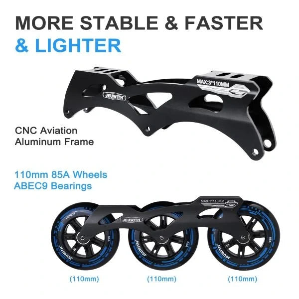 Inline Skates 110mm 3-Wheel Professional Fitness Blades Black  Blue Men 10-11Women 11-12