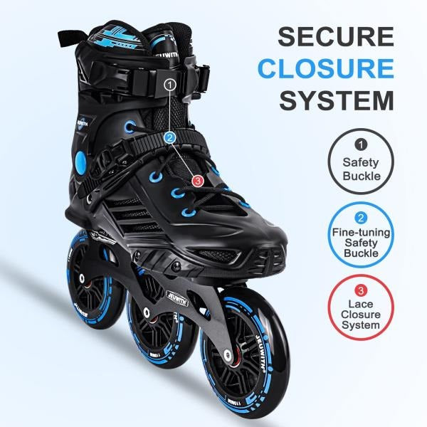 Inline Skates 110mm 3-Wheel Professional Fitness Blades Black  Blue Men 10-11Women 11-12