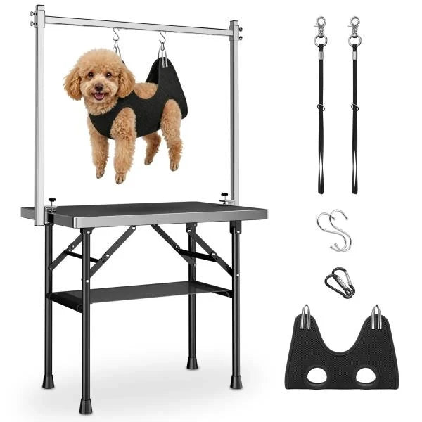 Foldable Pet Grooming Table 35.5 L x 23.6 W x 30 H with Adjustable 33.5 Arm and Tray