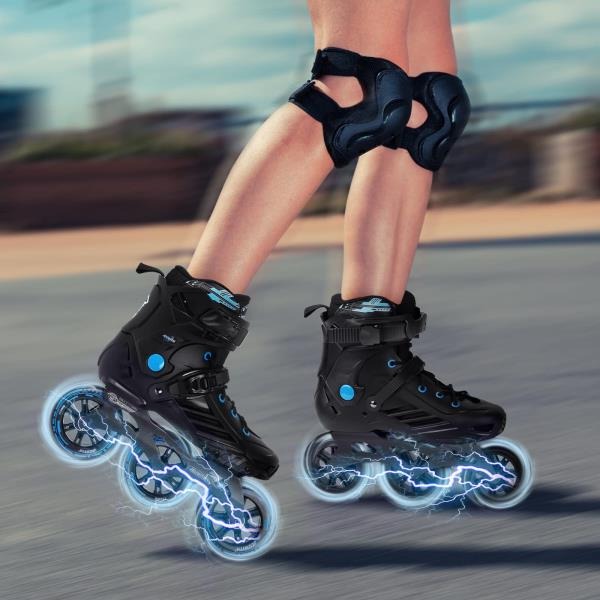 Inline Skates 110mm 3-Wheel Professional Fitness Blades Black  Blue Men 10-11Women 11-12