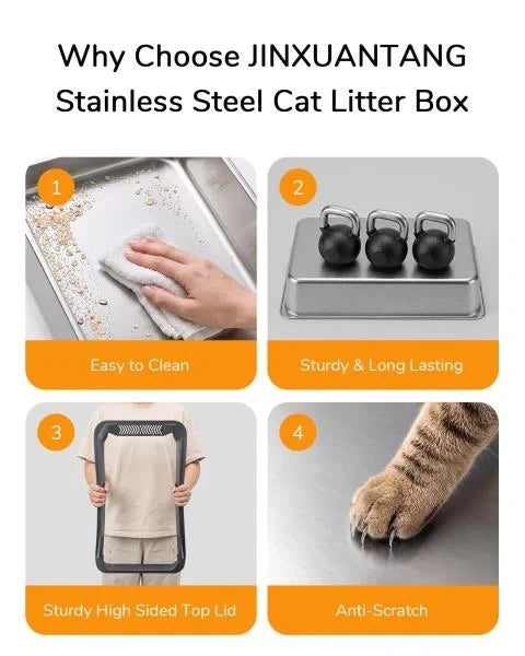 XL Cat Litter Box with Stainless Steel Inner Tank and Side-Entry Removable Lid Dark Gray