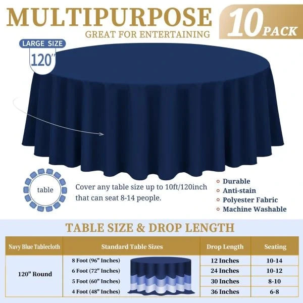 Inch Navy Blue Round Polyester Tablecloths 10 Pack