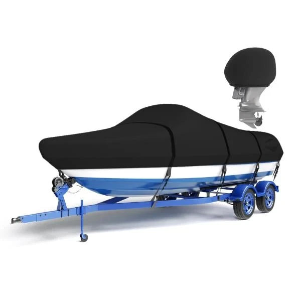 D Heavy Duty Waterproof Boat Cover 2224 ft for Bass Boat V-Hull Runabout Fish  Ski Black