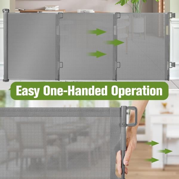 Wide Retractable Gate for Kids or Pets IndoorOutdoor Gray