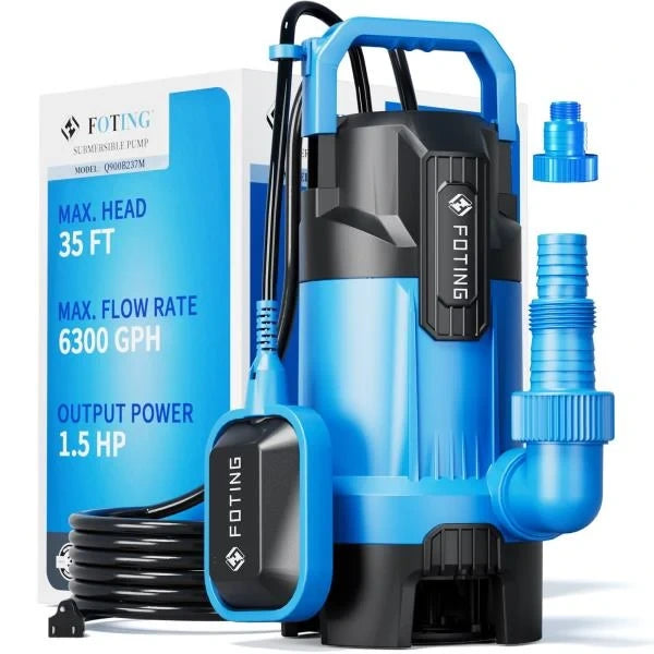 5HP 6300GPH High Flow Submersible Sump Pump 1.5 Solids Handling AutomaticManual Mode