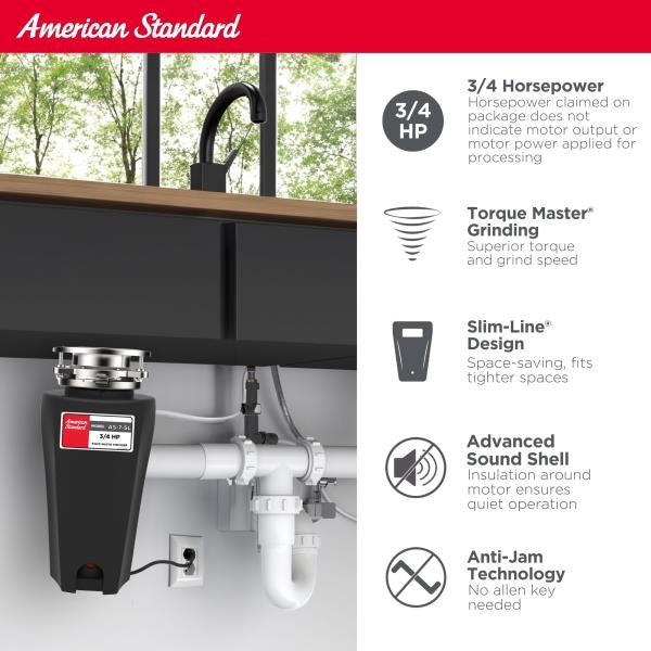 American Standard Slim Line Garbage Disposal 34 HP Black