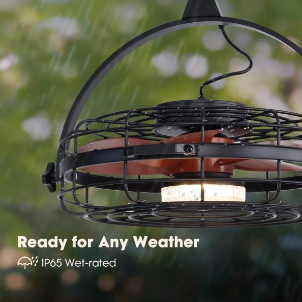Waterproof Outdoor Ceiling Fan with Light 6-Speed  3 CCT LED Caged Smart Fan