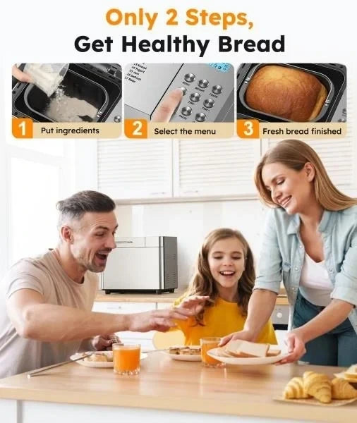 LB Automatic Bread Maker Machine 17 in 1 Stainless Steel Bread Machine 15 Hour Timer