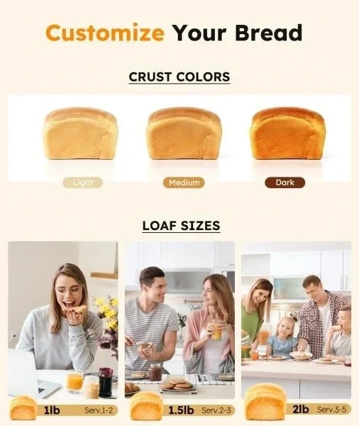 LB Automatic Bread Maker Machine 17 in 1 Stainless Steel Bread Machine 15 Hour Timer