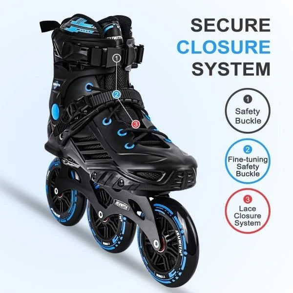 Inline Skates 110mm 3-Wheel Professional Fitness Blades Black  Blue Men 10-11Women 11-12